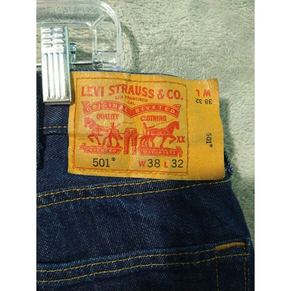 Levis 501XX Jeans Mens 38x32 Blue Denim Button Fly Straight Leg Dark Wash - Picture 7 of 9